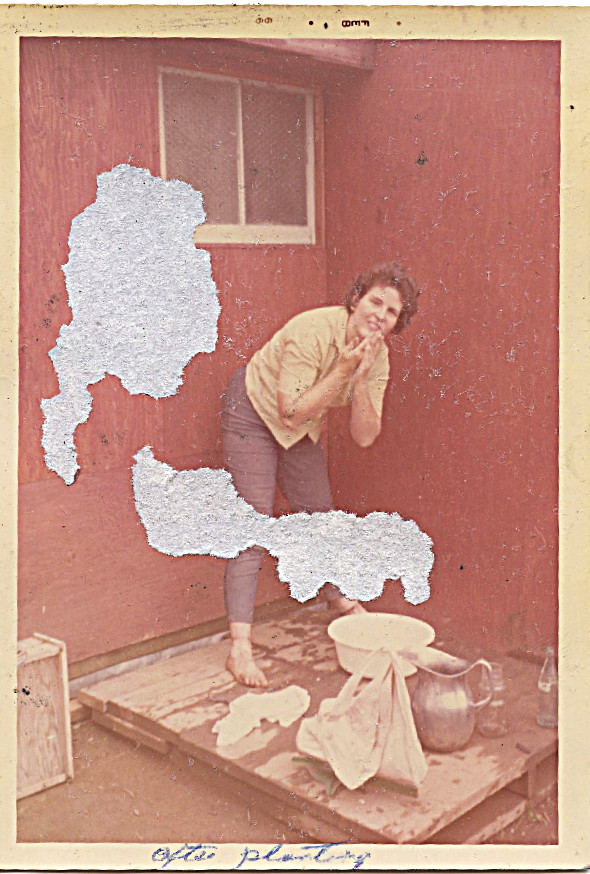 1962 Summer - I know there is a reference in mother's letters that goes directly with this picture and gives exact date -- will dig it up eventually and put the pic with the words!  Dad has straightened Jamesway walls in mid-section and put wood on walls and window -- where she is standing is where the Gerry cans for water usually sit.