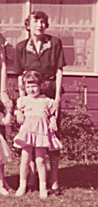 1955 Linda closeup with grandmother in front of the Glendora, (L.A.) house before Alaska - I was 3
