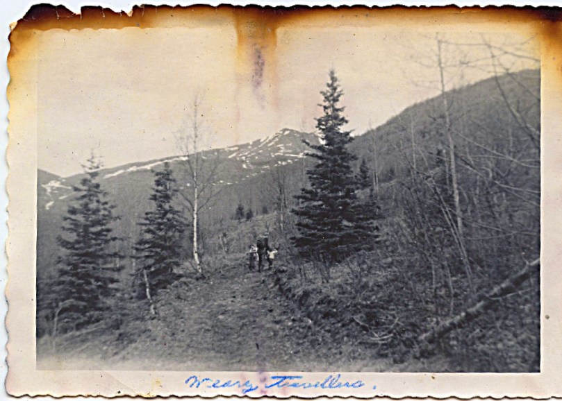 1959 - May, me age 8 - walking the mountain with dad, Sharon on his right