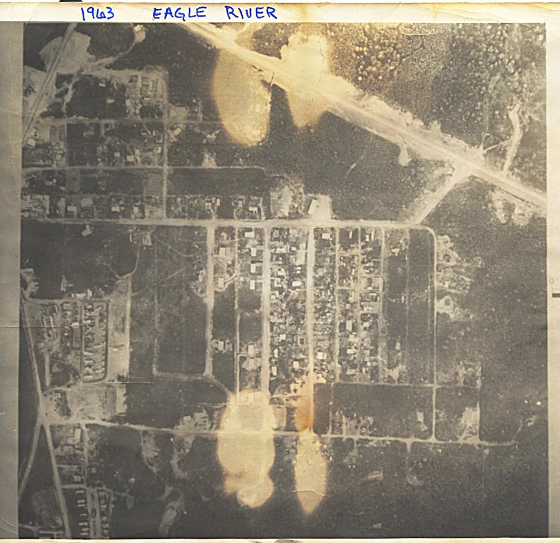 1963 Fly-over photograph of Eagle River (poor quality - fire damaged)