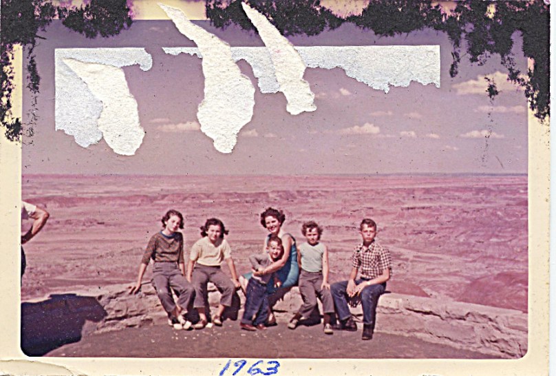 1963 family Grand Canyon on Santa Fe Trip - fire damaged photo