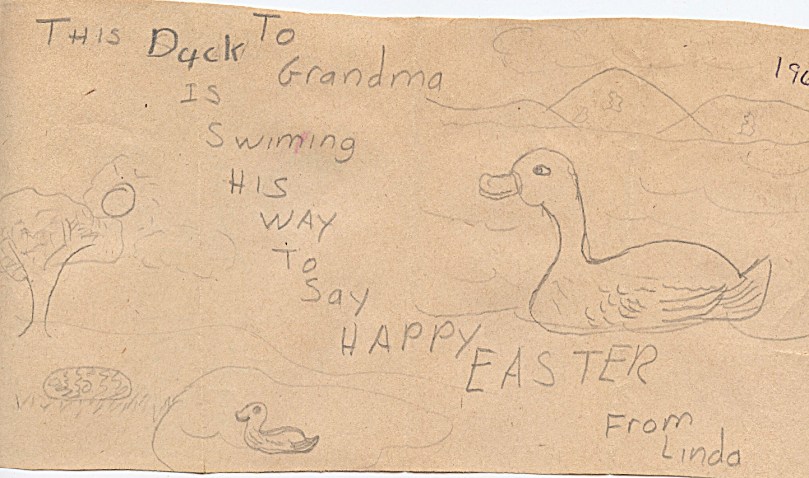 Inside the 1962 easter card, I guess that's a rock there in the grass