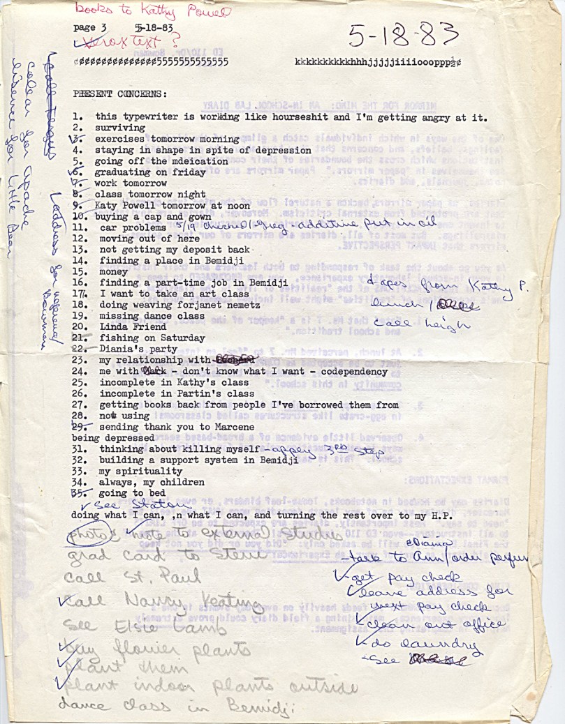 5-18-83 journal page May 18, 1983 - A list made my a 31-year-old in crisis