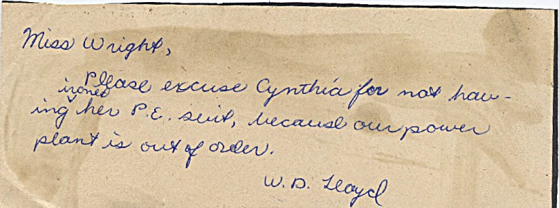 All in Cindy's handwriting