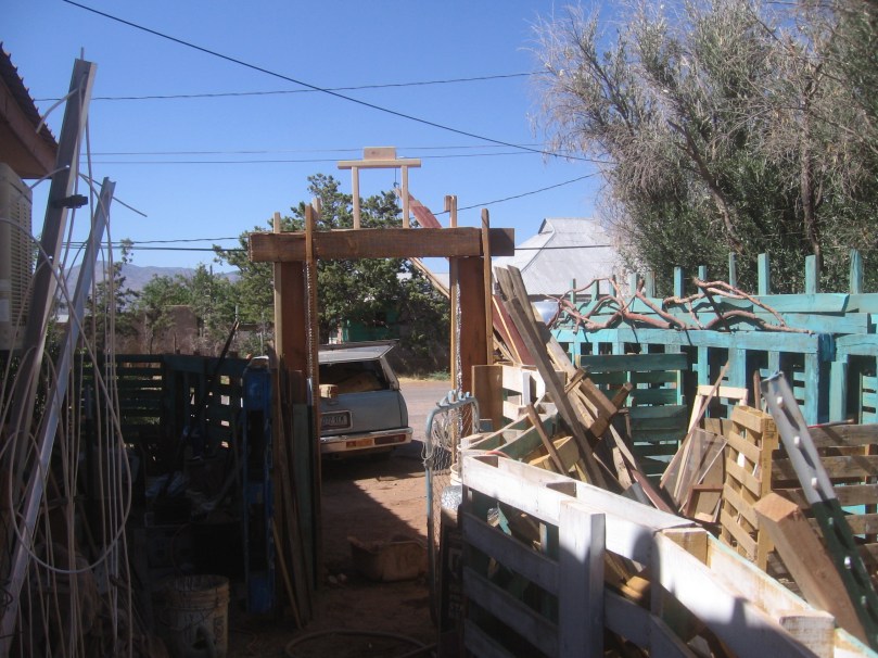 Goat pen on the right - and where the garden gate will hang - quite a story about what's going on up there on top of this gateway!  Much more to come on THAT project!  Big FUN!